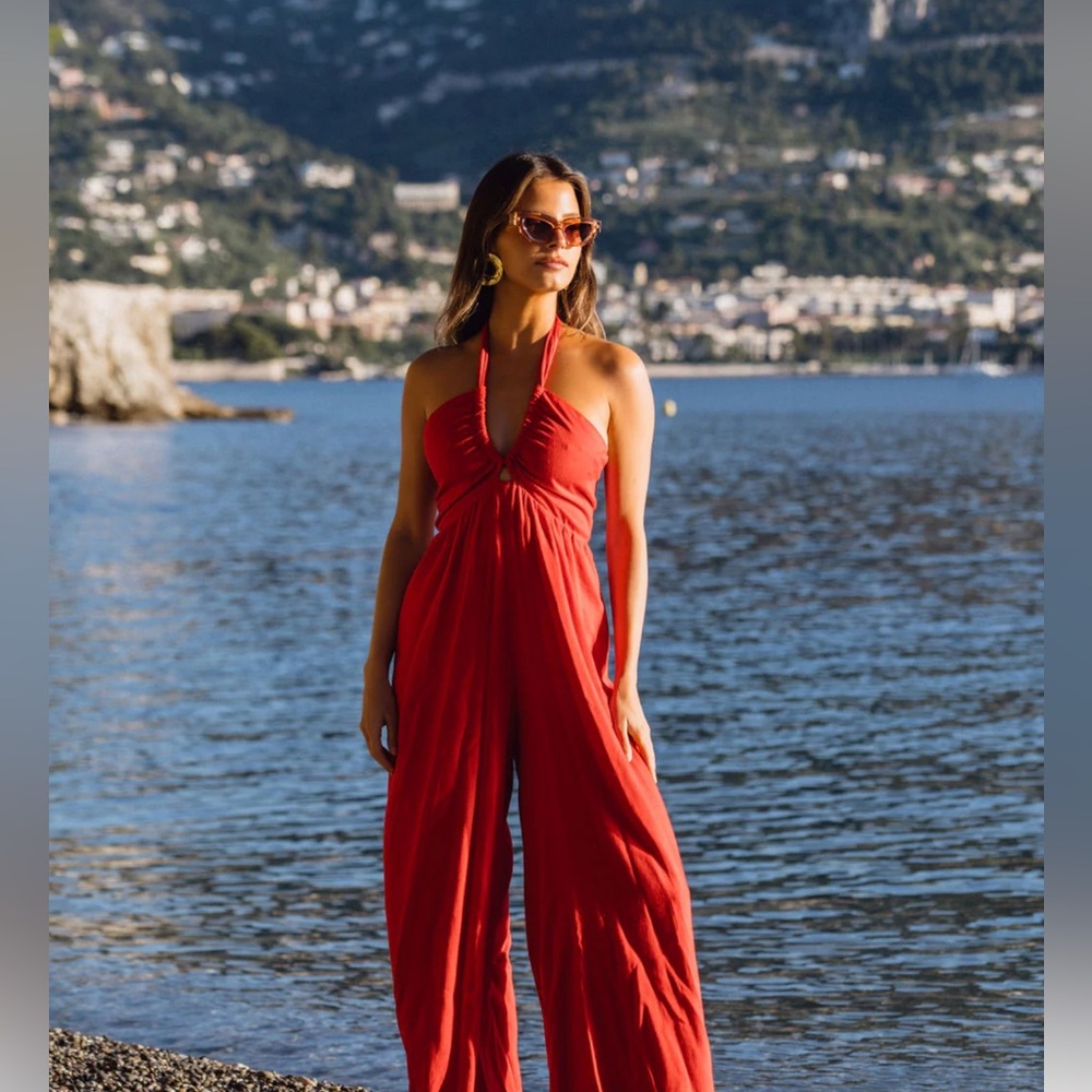 12th Tribe Promenade Red Halter Jumpsuit NWT